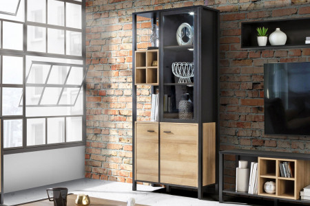 Витрина на 2 двери Forte HIGH ROCK HRKV721R (дуб ривьера/черный)