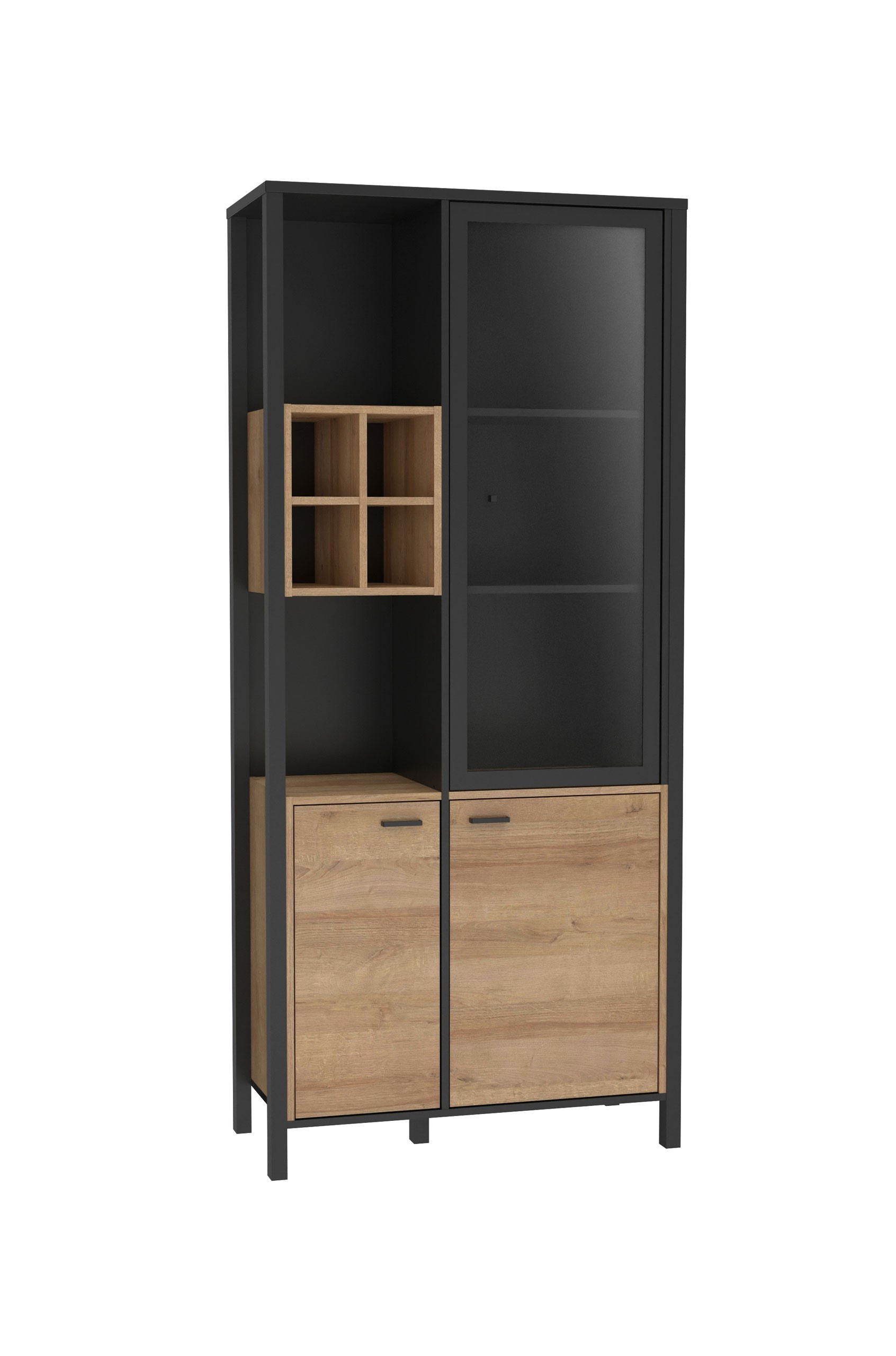 Витрина на 2 двери Forte HIGH ROCK HRKV721R (дуб ривьера/черный)