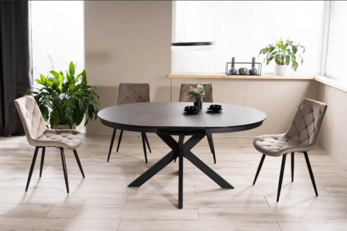 Стол SIGNAL PORTO CERAMIC 120(160)*120 темно-серый эффект мрамора/черный мат