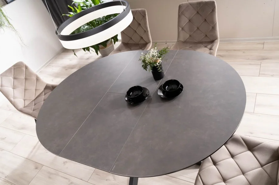 Стол SIGNAL PORTO CERAMIC 120(160)*120 темно-серый эффект мрамора/черный мат