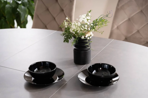 Стол SIGNAL PORTO CERAMIC 120(160)*120 темно-серый эффект мрамора/черный мат