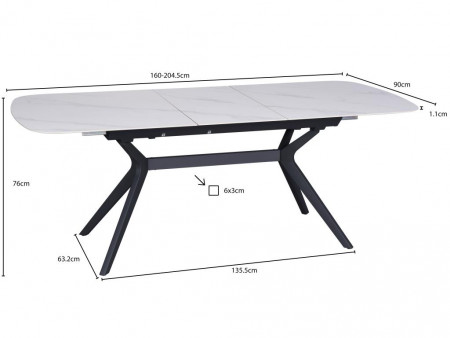 Стол керамический Avn- DELF 160-204x90 Ceramic White