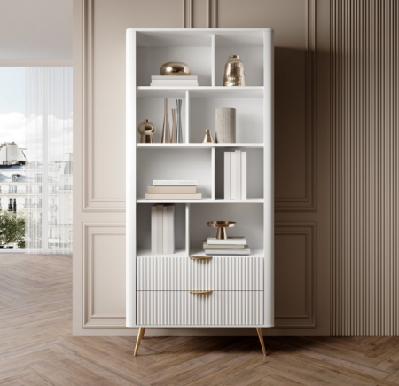 Стеллаж Perfect Home Ланте / Lante 2S с 2 ящиками (белый/золото) 