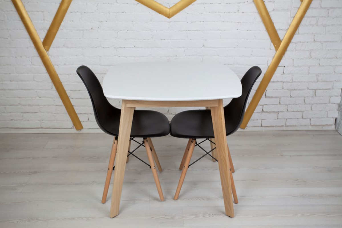 Кухонный комплект Ont- Джузеппе белый квадратный стол + 2 стула Classic (Осако) черный