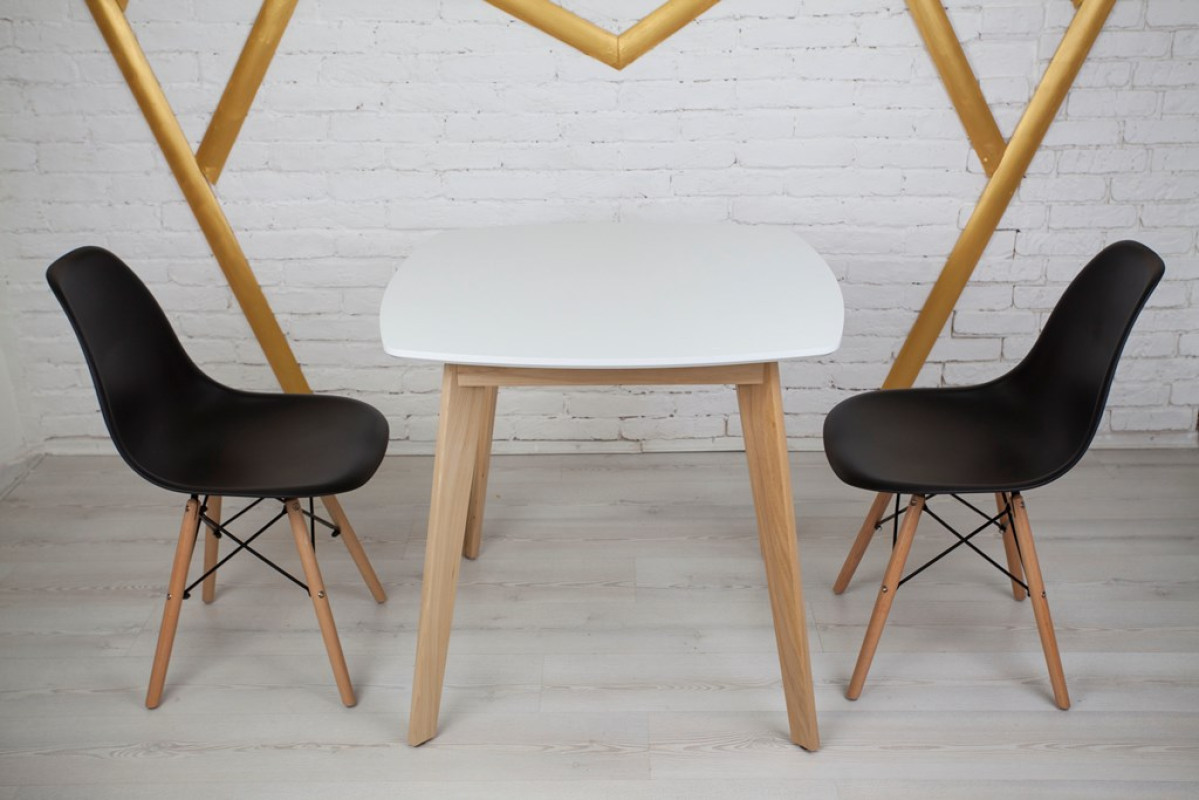 Кухонный комплект Ont- Джузеппе белый квадратный стол + 2 стула Classic (Осако) черный