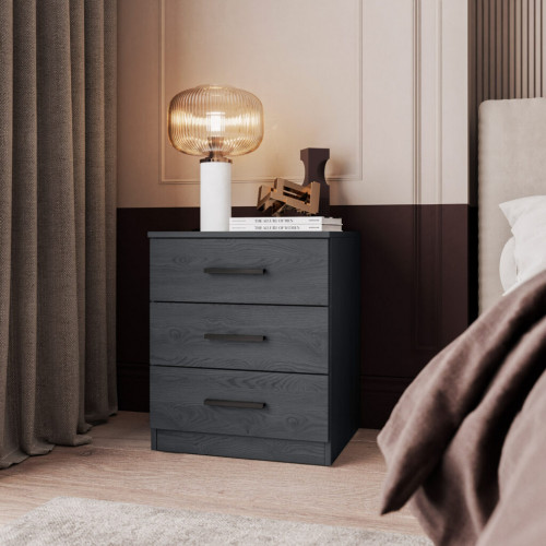 Тумбочка прикроватная на 3 ящика Helvetia GALAXY 24CBEA22 (карбоновый дуб)