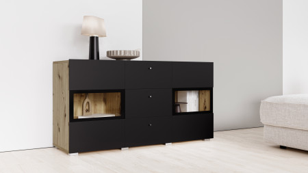 Комод на 2 двери и 3 ящика Helvetia BAROS 24RCBM26 (дуб артизан/черный)