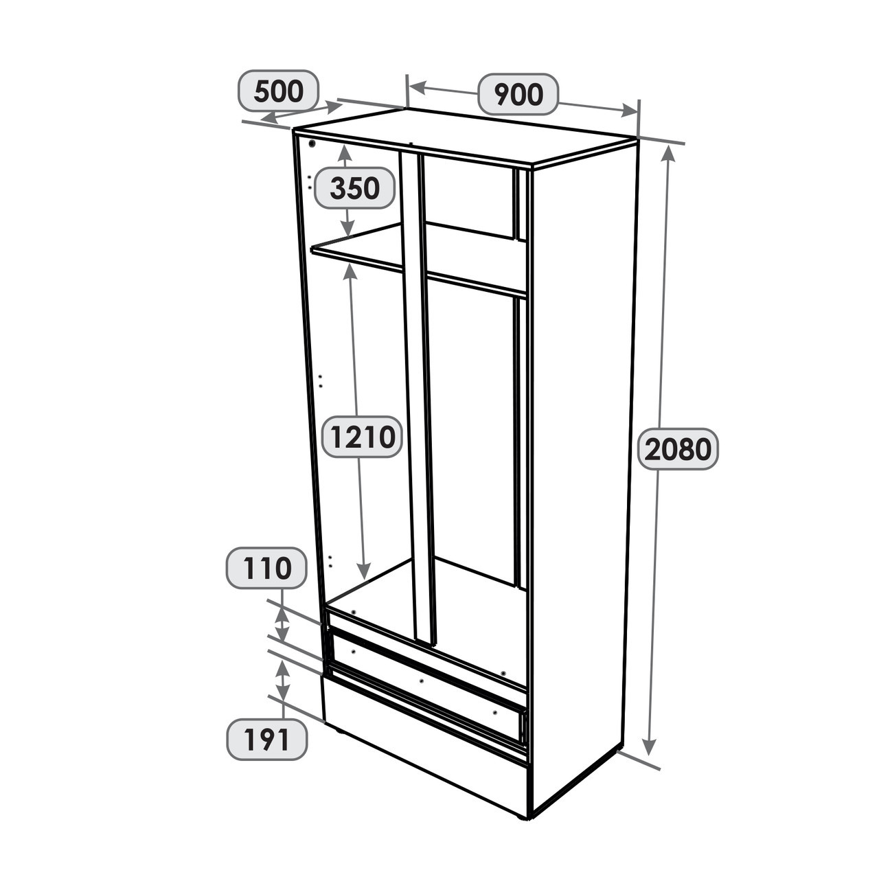 Шкаф распашной на 2 двери и 2 шухляды EVR- Лайт ШЛ-2 крафт белый
