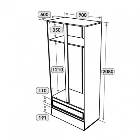 Шкаф распашной на 2 двери и 2 шухляды EVR- Лайт ШЛ-2 крафт белый