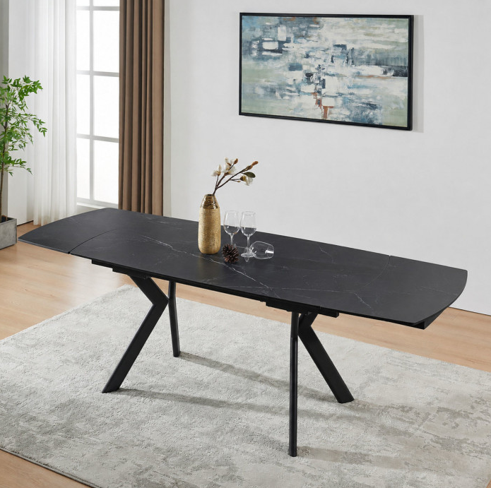 Стіл обідній розкладний INI- NOREEN CERAMIC 140(200)*80  чорний /чорний 