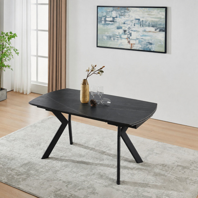 Стіл обідній розкладний INI- NOREEN CERAMIC 140(200)*80  чорний /чорний 