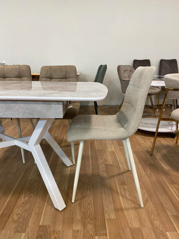 Стол модерн EXI- Лотус LOTUS TABLE WHITE MARBLE + WHITE LEG 130/170*80*75