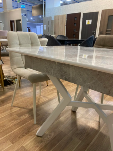 Стол модерн EXI- Лотус LOTUS TABLE WHITE MARBLE + WHITE LEG 130/170*80*75
