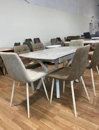 Стол модерн EXI- Лотус LOTUS TABLE WHITE MARBLE + WHITE LEG 130/170*80*75