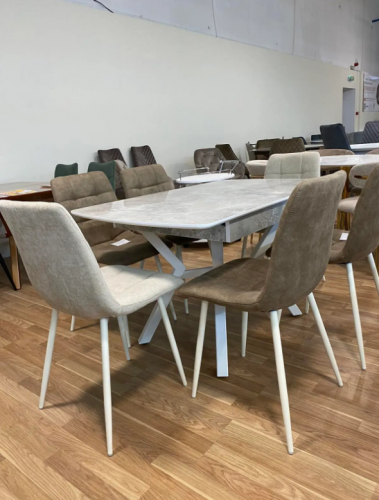 Стол модерн EXI- Лотус LOTUS TABLE WHITE MARBLE + WHITE LEG 130/170*80*75