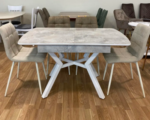 Стол модерн EXI- Лотус LOTUS TABLE WHITE MARBLE + WHITE LEG 130/170*80*75