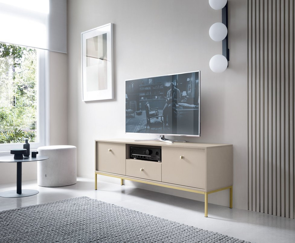 Тумба под TV Perfect Home Моно/Mono 2-дверная с 1 ящ., золотые ножки MRTV154 Беж песочный