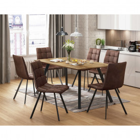 IDEA стол + 6 стульев BERGEN дуб и коричневый микрофибра