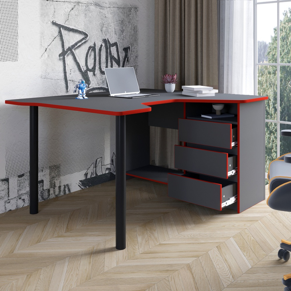 Геймерский компьютерный стол Буст угловой с ящиками Антрацит (LION-041449)