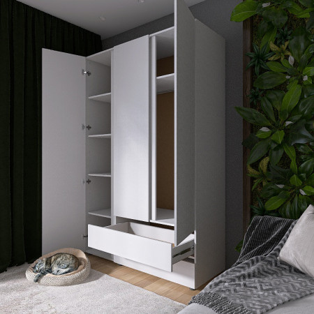 Шкаф распашной на 3 двери и 2 шухляды EVR- Лайт ШЛ-3 белый(нимфея альба)