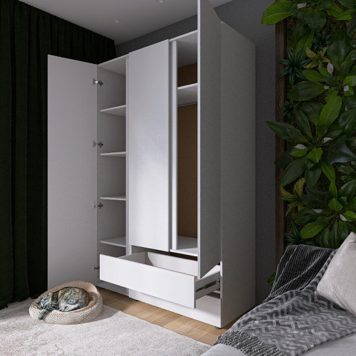 Шкаф распашной на 3 двери и 2 шухляды EVR- Лайт ШЛ-3 белый(нимфея альба)