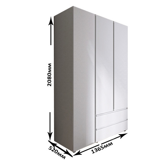 Шкаф распашной на 3 двери и 2 шухляды EVR- Лайт ШЛ-3 белый(нимфея альба)