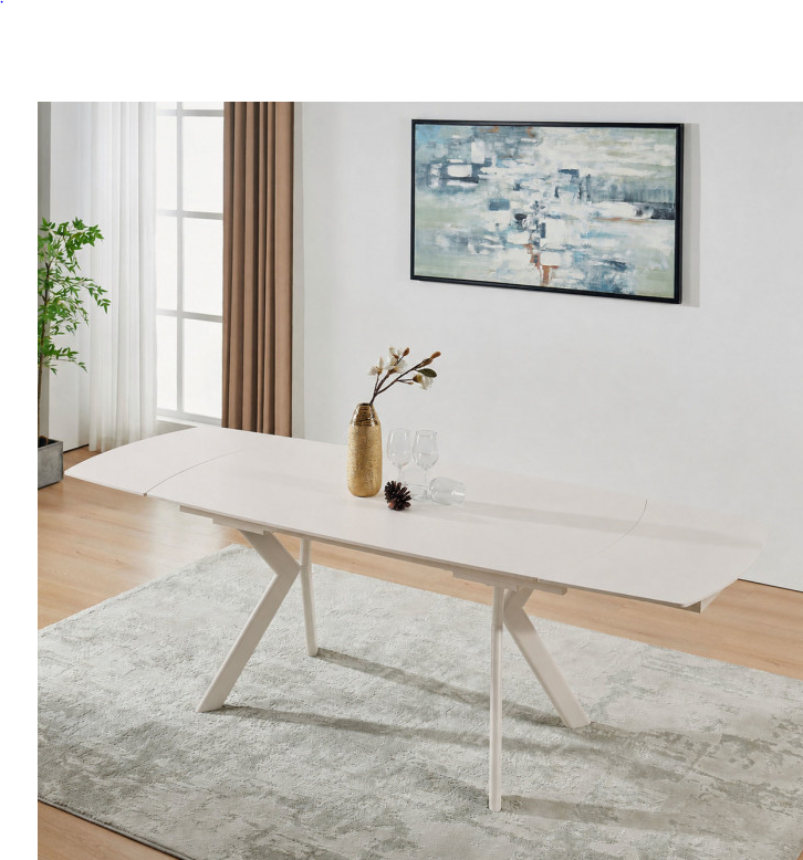 Стіл обідній розкладний INI- NOREEN CERAMIC 140(200)*80  білий /кашемир