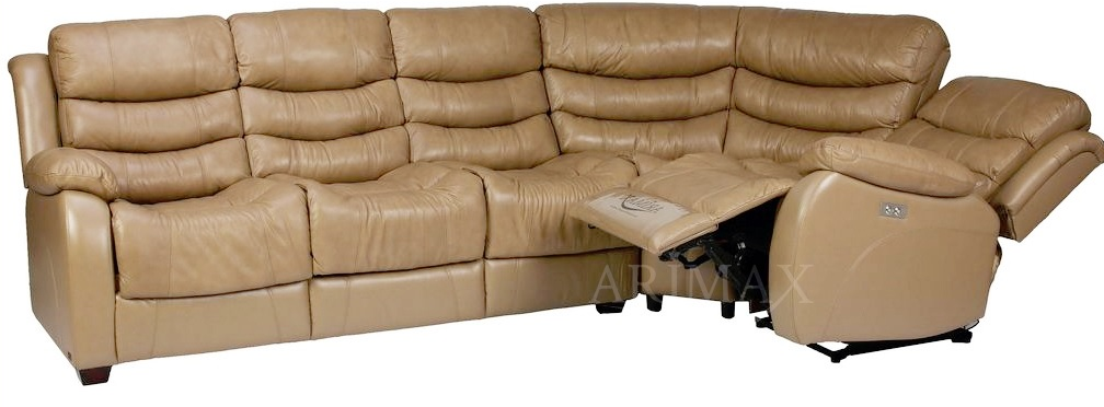 Угловой диван правый Г BLN- Брюс (кожа,кремовый)