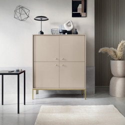 Комод высокий Perfect Home Моно/Mono 4-дверный,золотые ножки MK104 Беж песочный