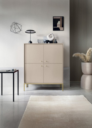 Комод высокий Perfect Home Моно/Mono 4-дверный,золотые ножки MK104 Беж песочный