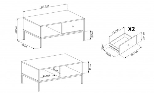 Стол журнальный Perfect Home Nova с 2 ящиками и золотыми ножками L104 Кашемир