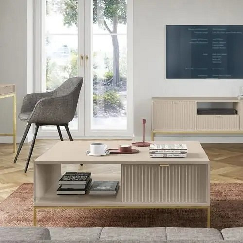 Стол журнальный Perfect Home Nova с 2 ящиками и золотыми ножками L104 Кашемир