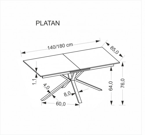 Стол обеденный раскладной HALMAR PLATAN  белый мрамор/черный