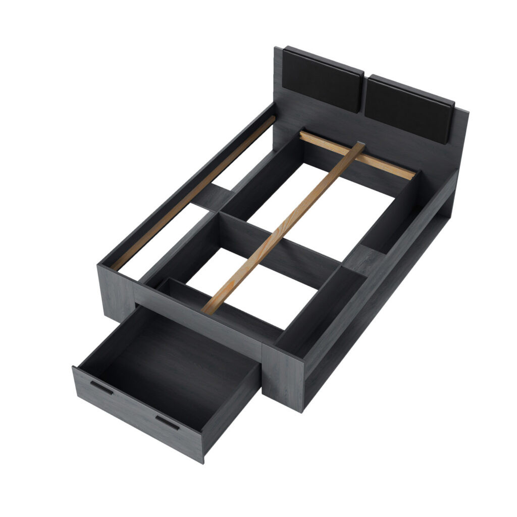 Кровать двуспальная с ящиками для хранения Helvetia GALAXY (карбоновый дуб)