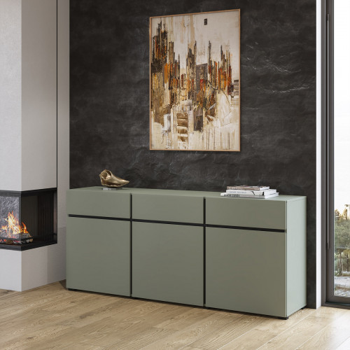 Комод на 3 двери и 3 ящика Helvetia CROSS 24GWMY43 (дымчатый зеленый -черный)