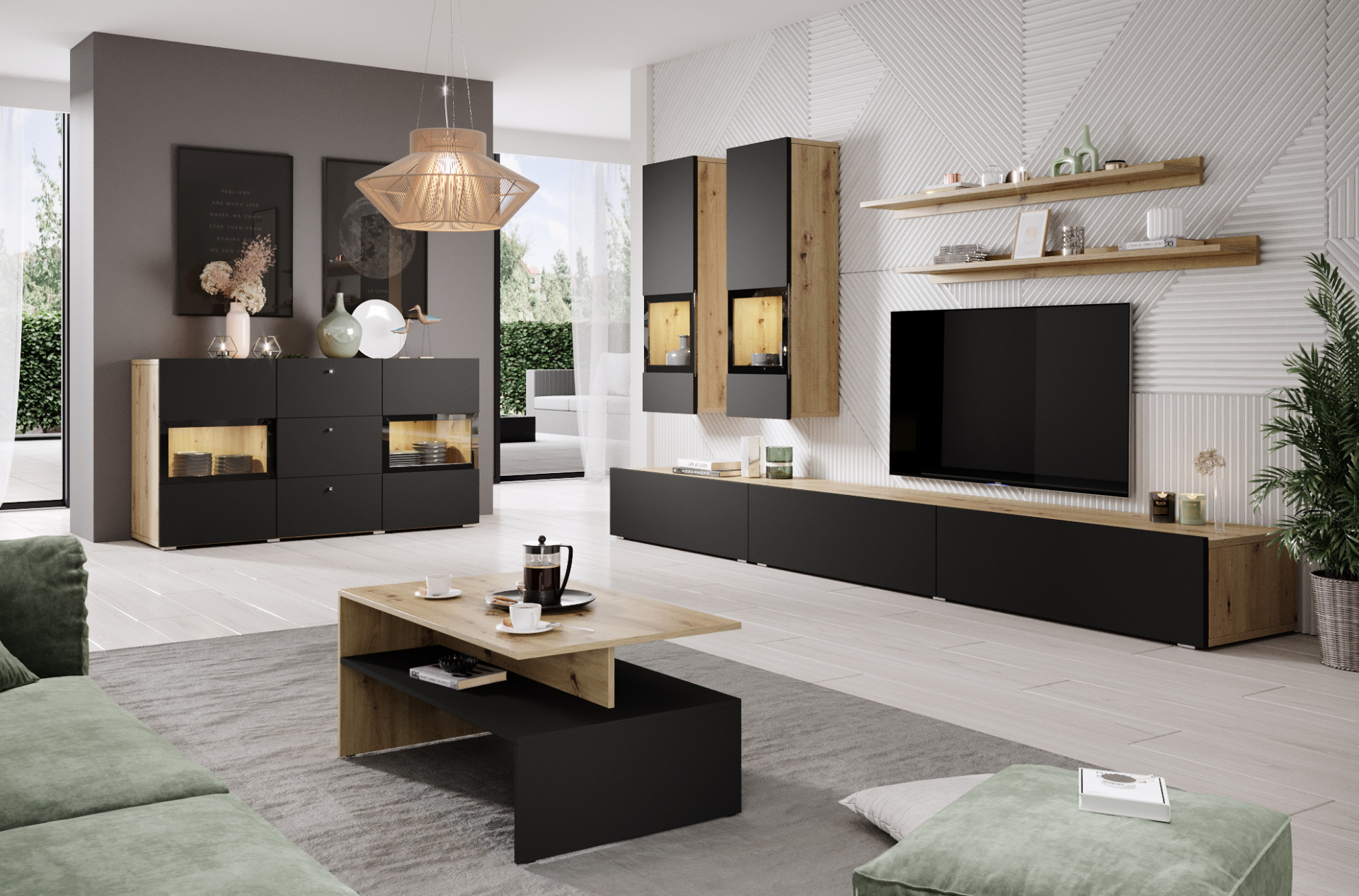 Комплект в гостиную Helvetia BAROS (дуб артизан/черный)