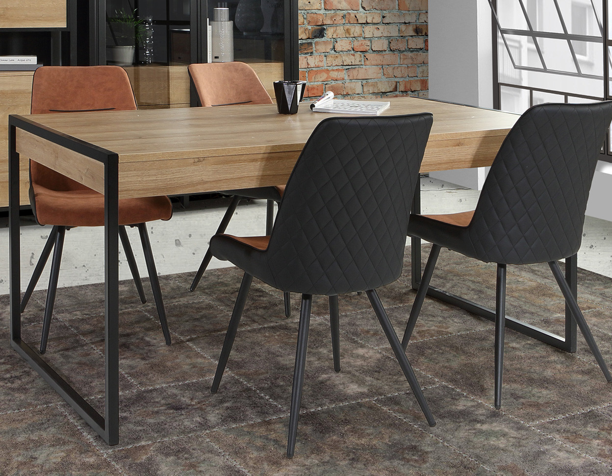 Стол обеденный с 2 ящиками Forte HIGH ROCK HUDT403 (дуб ривьера/черный)