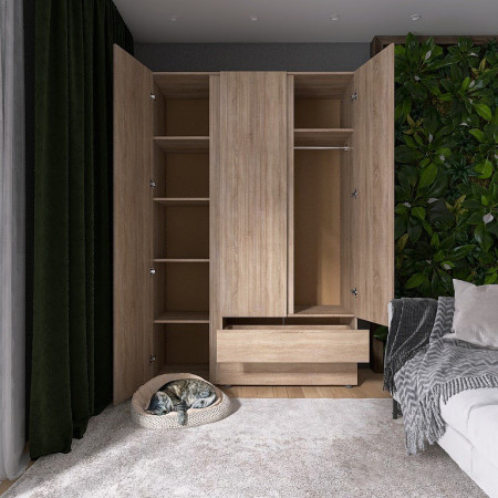 Шкаф распашной на 3 двери и 2 шухляды EVR- Лайт ШЛ-3 дуб Сонома