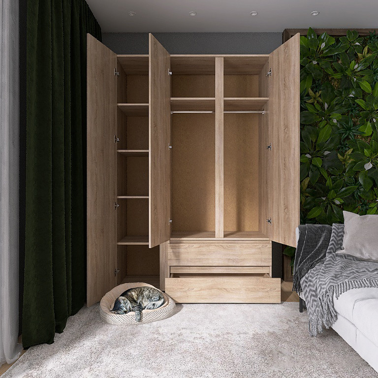 Шкаф распашной на 3 двери и 2 шухляды EVR- Лайт ШЛ-3 дуб Сонома