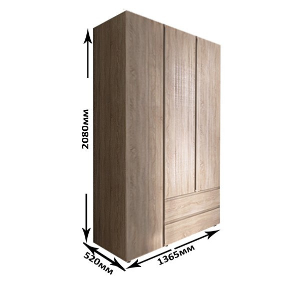 Шкаф распашной на 3 двери и 2 шухляды EVR- Лайт ШЛ-3 дуб Сонома