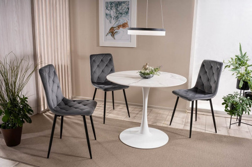 Комплект: стол из керамики SIGNAL Espero Ø 90см, белый эф. мрамора + 3 стула SIGNAL Jerry Velvet