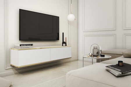 Тумба под ТВ навесная Perfect Home Оро / Oro RTV135 2-дверная Белый