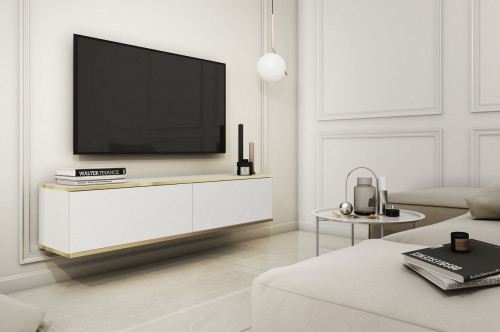 Тумба под ТВ навесная Perfect Home Оро / Oro RTV135 2-дверная Белый