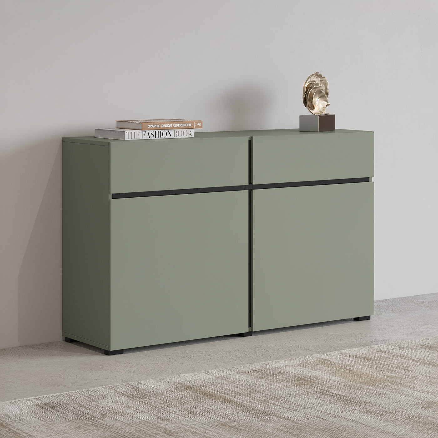 Комод на 2 двери и 2 ящика Helvetia CROSS 24GWMY45 (дымчатый зеленый- черный)