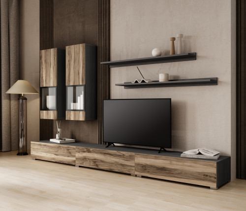 Стенка в гостиную Helvetia BAROS 24Z6BM10 (сатиновый нуссбаум/черный)