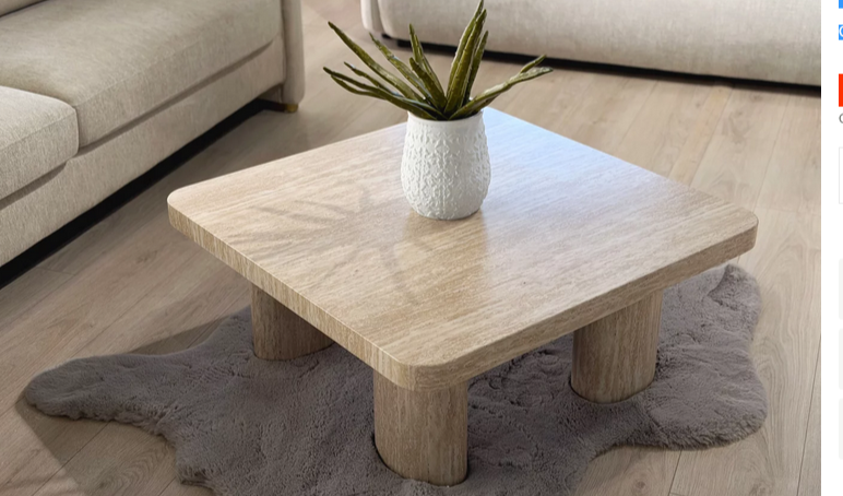 Стол кофейный CRV- Juan, Travertine top and base 80 см