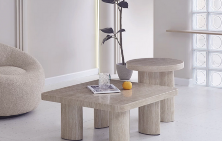 Стол кофейный CRV- Juan, Travertine top and base 80 см