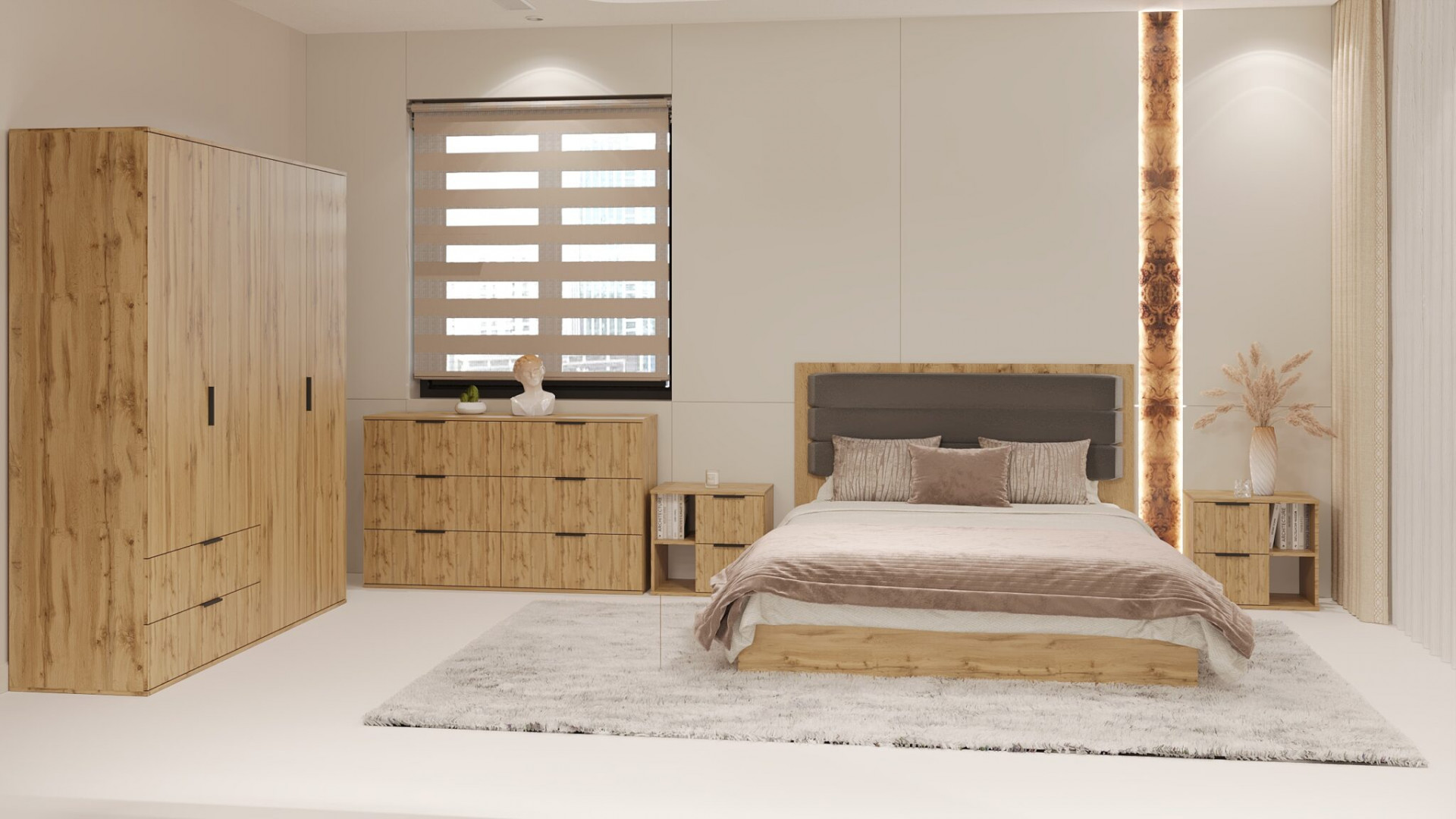 Комплект спальни ViA- Сити СП-2 (кровать, шкаф, комод, тумбы 2 шт)