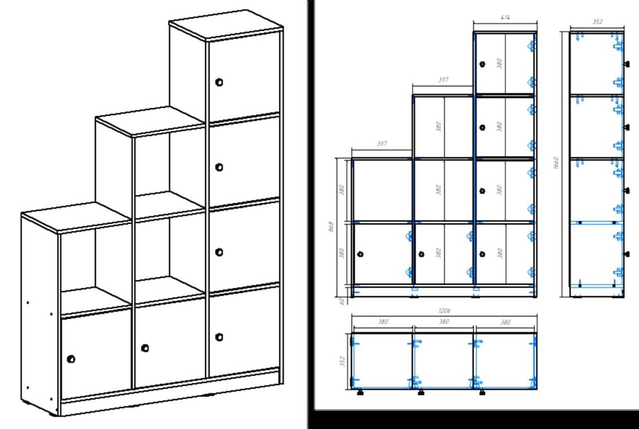 Стеллаж детский 166х120х35 см KOD- ШК-ст-детский (белый фасад)