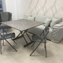 Стол - трансформер EXI- Тренто-Р серый мрамор / серый